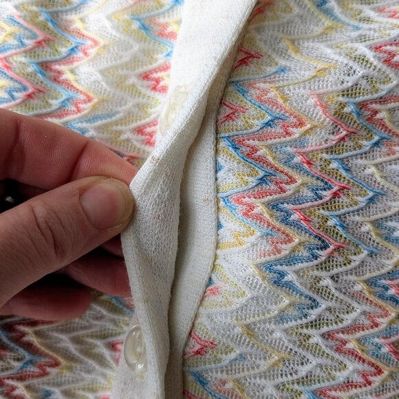 Vintage Marty Gutmacher White Blue Red Chevron Stripe Short Sleeve Knit Shirt - Picture 5 of 8